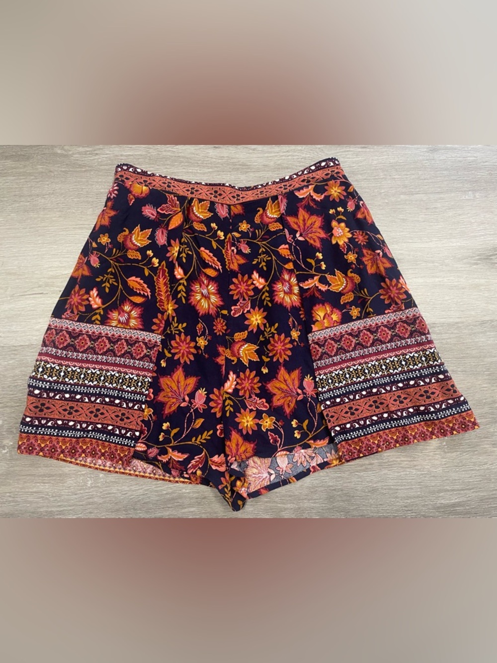 Band of Gypsies Boho Blue and Rust Floral High-Waist Skirt/Shorts Women’s Size S